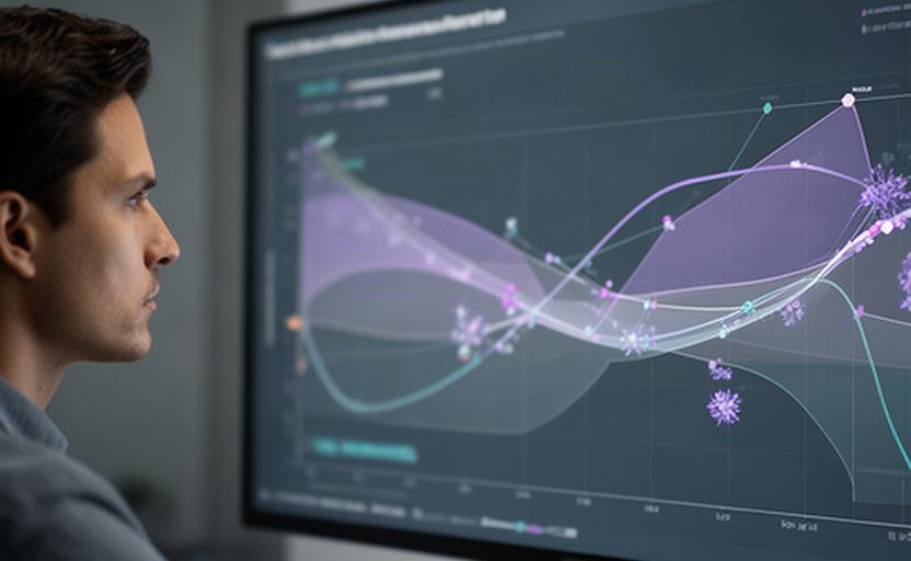Analyst examining predictive revenue forecasts and anomaly markers on screen
