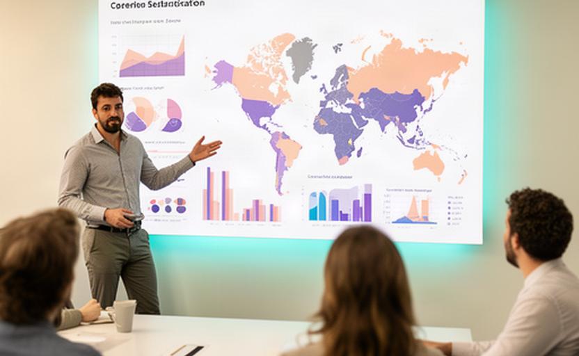 Data specialist presenting interactive charts and a geospatial sales map